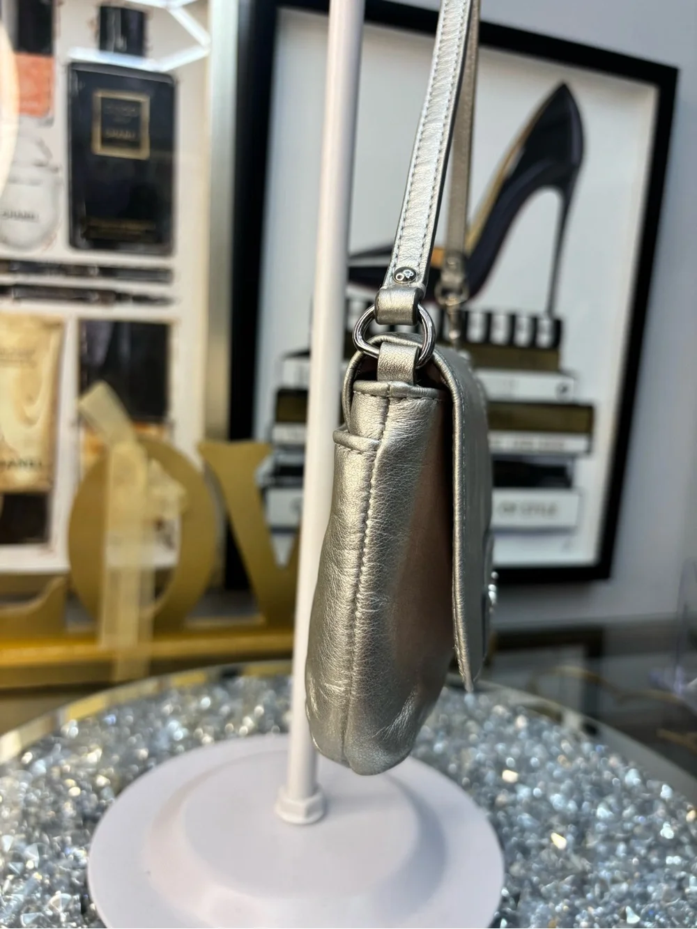Coach Ashley Metallic Silver Leather Wristlet Clutch EUC - Picture 6 of 12